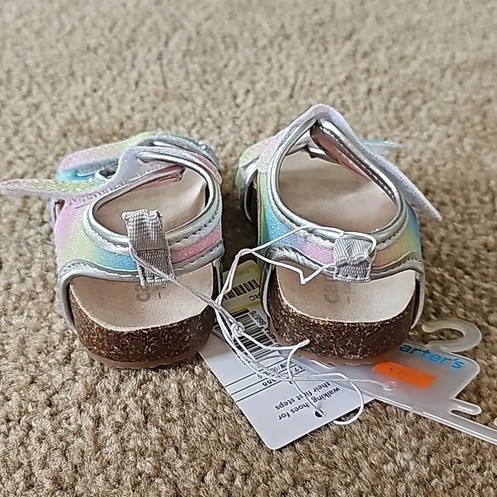 Carter's Baby Girls Rainbow Olive First Walker Sandals Size 3